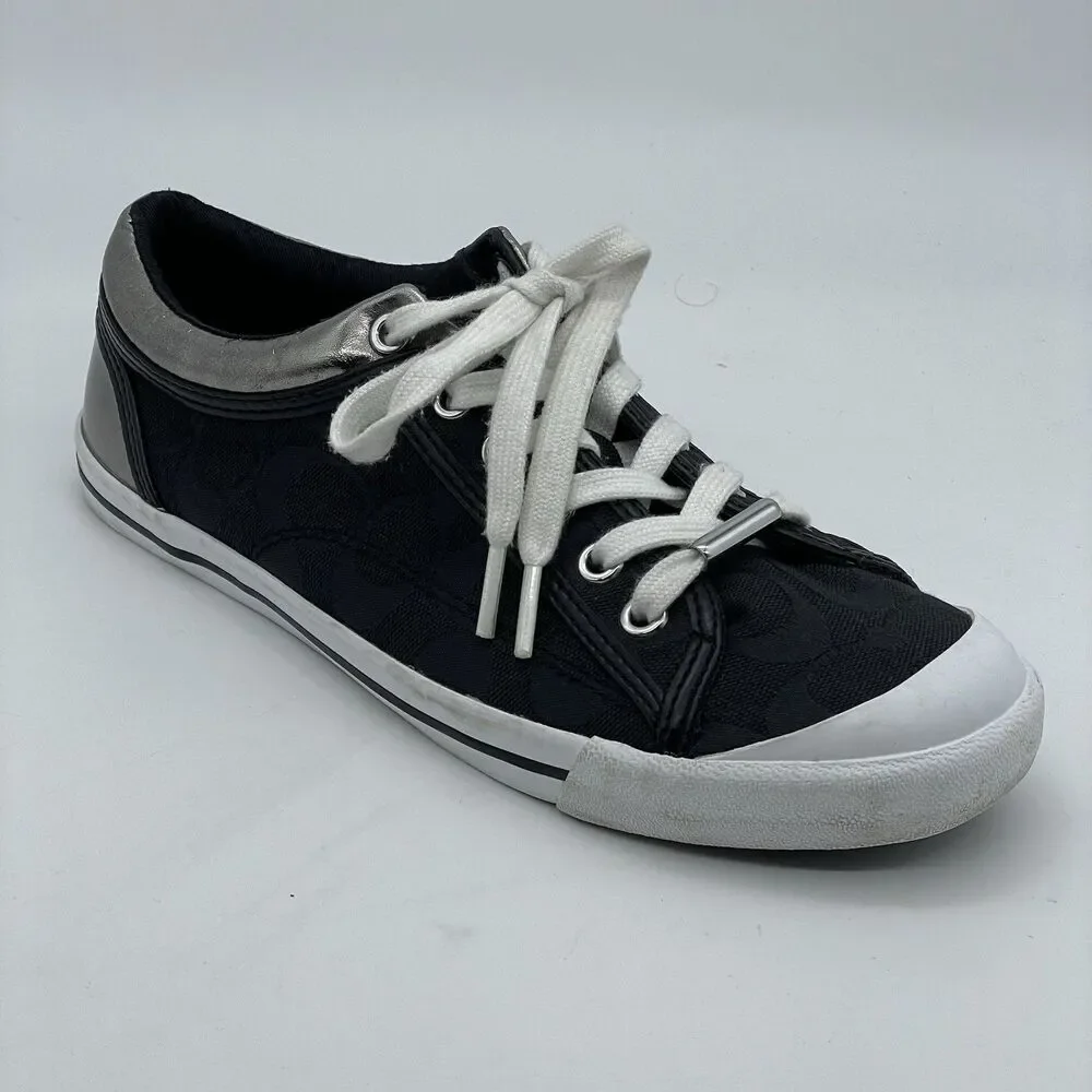 Coach New York Francesca C Monogram Lace Up Sneakers Women’s 8.5B Black/Silver
